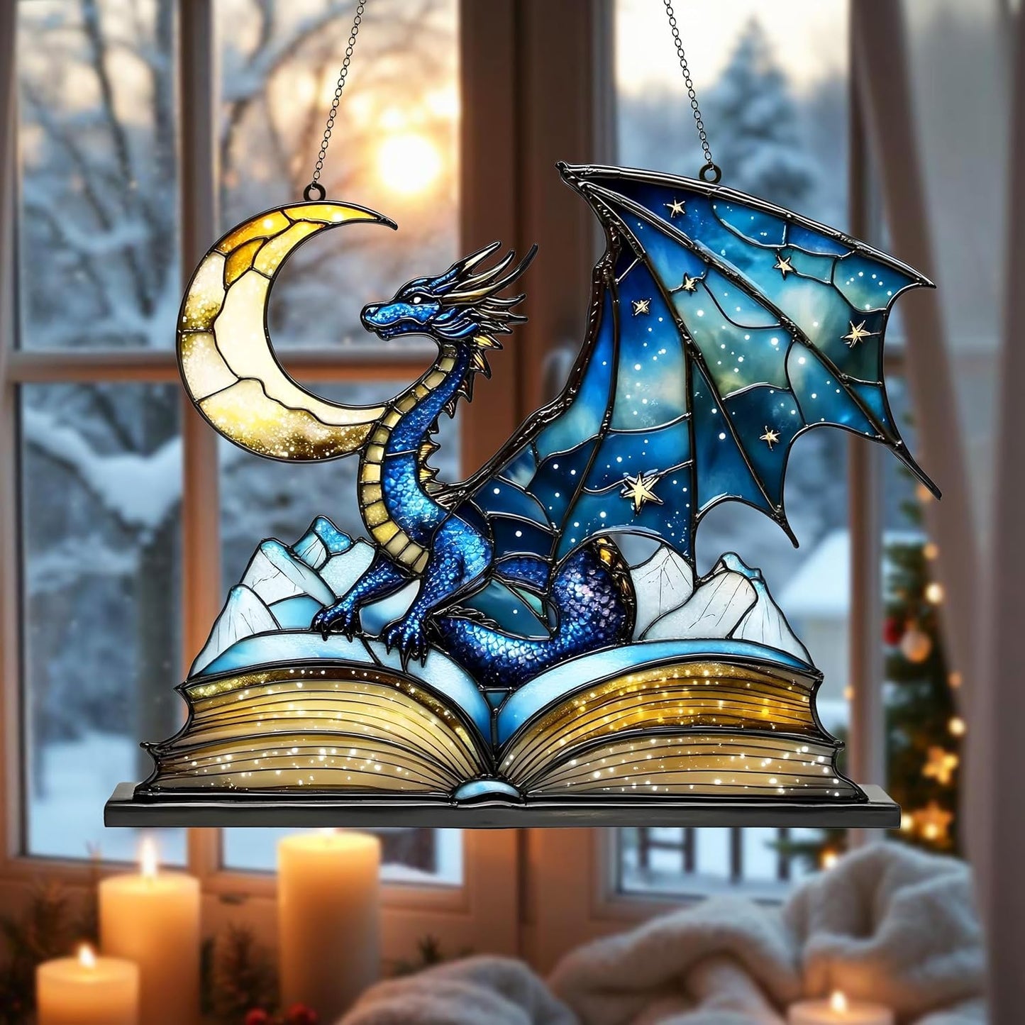 Fantasy Blue Dragon Acrylic Window Hanging Faux Stained Suncatcher Lover Gift Handmade Art for Home Or Kitchen Decor Sun Catchers Indoor Windown Suncatchers Windows Holiday