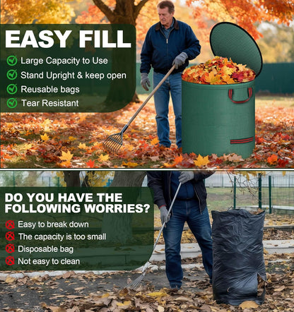 Reusable Yard Waste Bags with Lid, 2 Pack 72 Gallon Lawn and Leaf Garden Bags Heavy Duty with 4 Handles, Collapsible Garden Waste Container for Collecting Indoor Outdoor Debris Leaves Grass Clippings