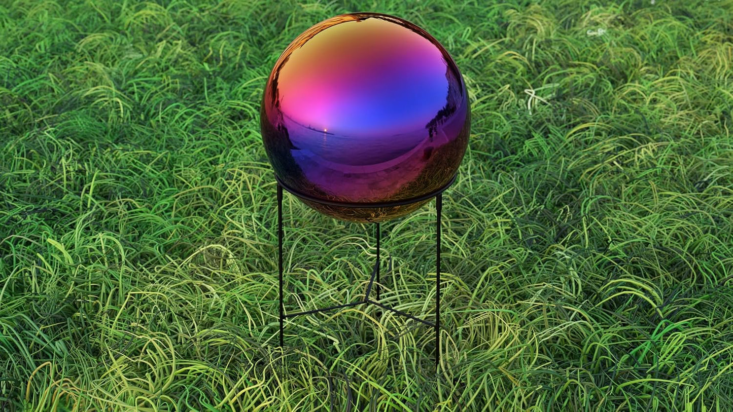 Lulu Decor, Rainbow Stainless Steel Gazing Mirror Ball Size 14 with Stand