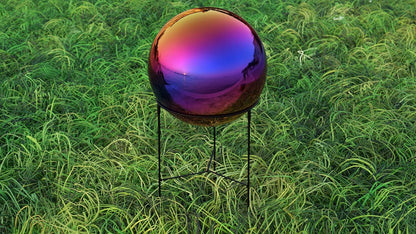 Lulu Decor, Rainbow Stainless Steel Gazing Mirror Ball Size 14 with Stand