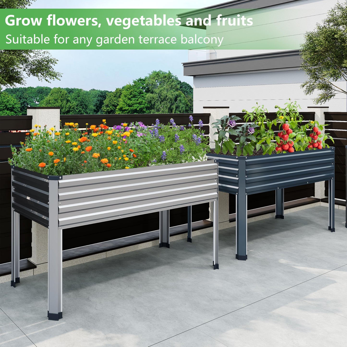 DIIYIV Galvanized Raised Garden Bed with Legs,2PCS 48×24×30in Elevated Planter Box for