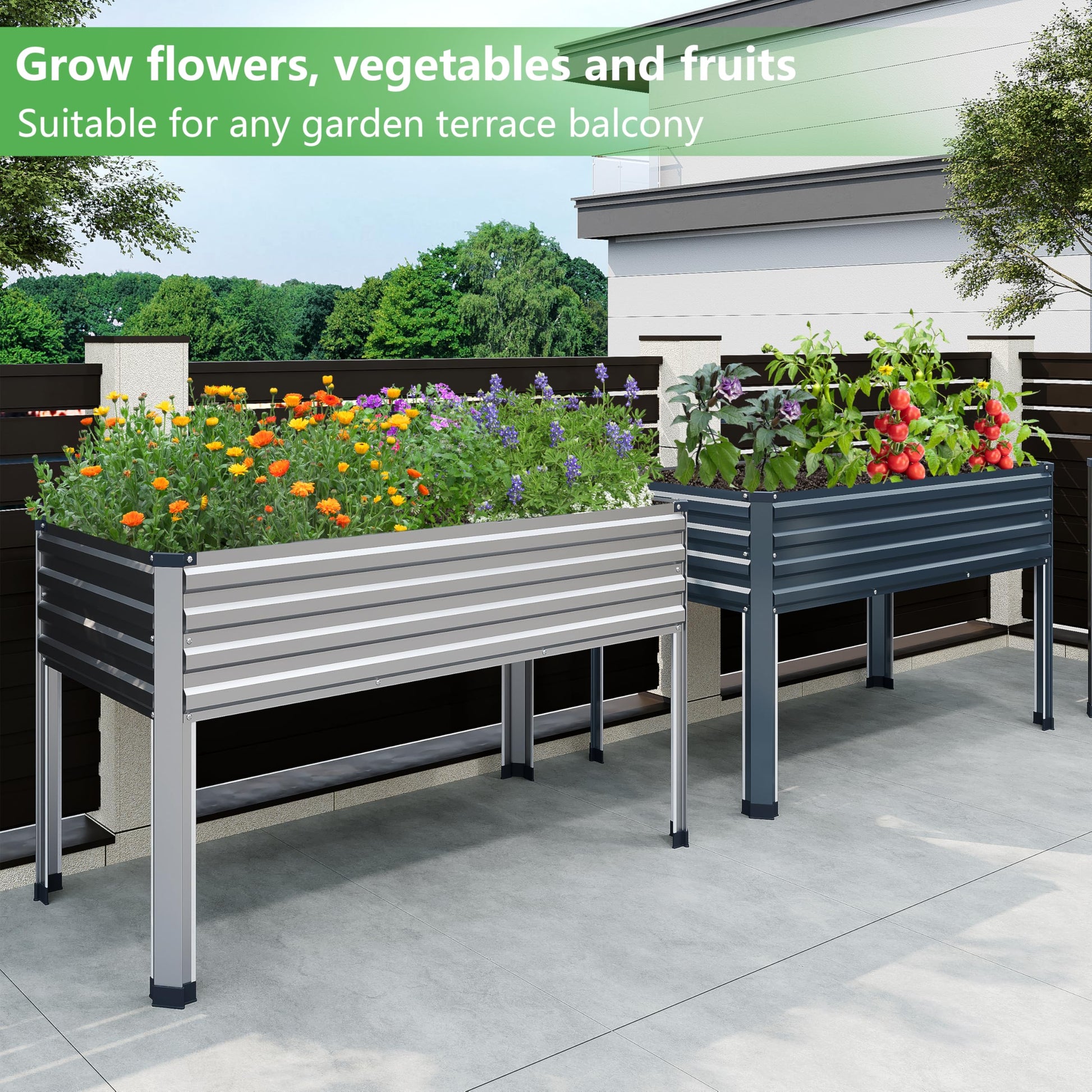 DIIYIV Galvanized Raised Garden Bed with Legs,2PCS 48×24×30in Elevated Planter Box for