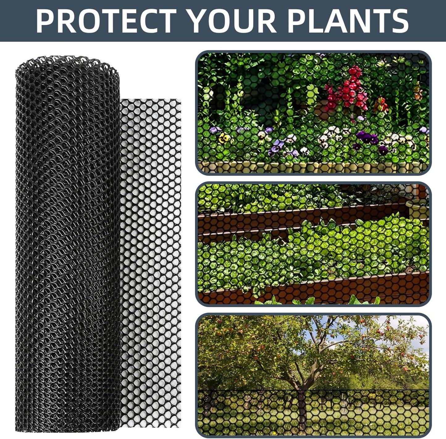 Plastic Wire Mesh Fence, 15.7IN x 50FT Versatile Fencing Netting for Poultry and Animal Barrier With 150 Zip Ties - Garden & Farm, Black