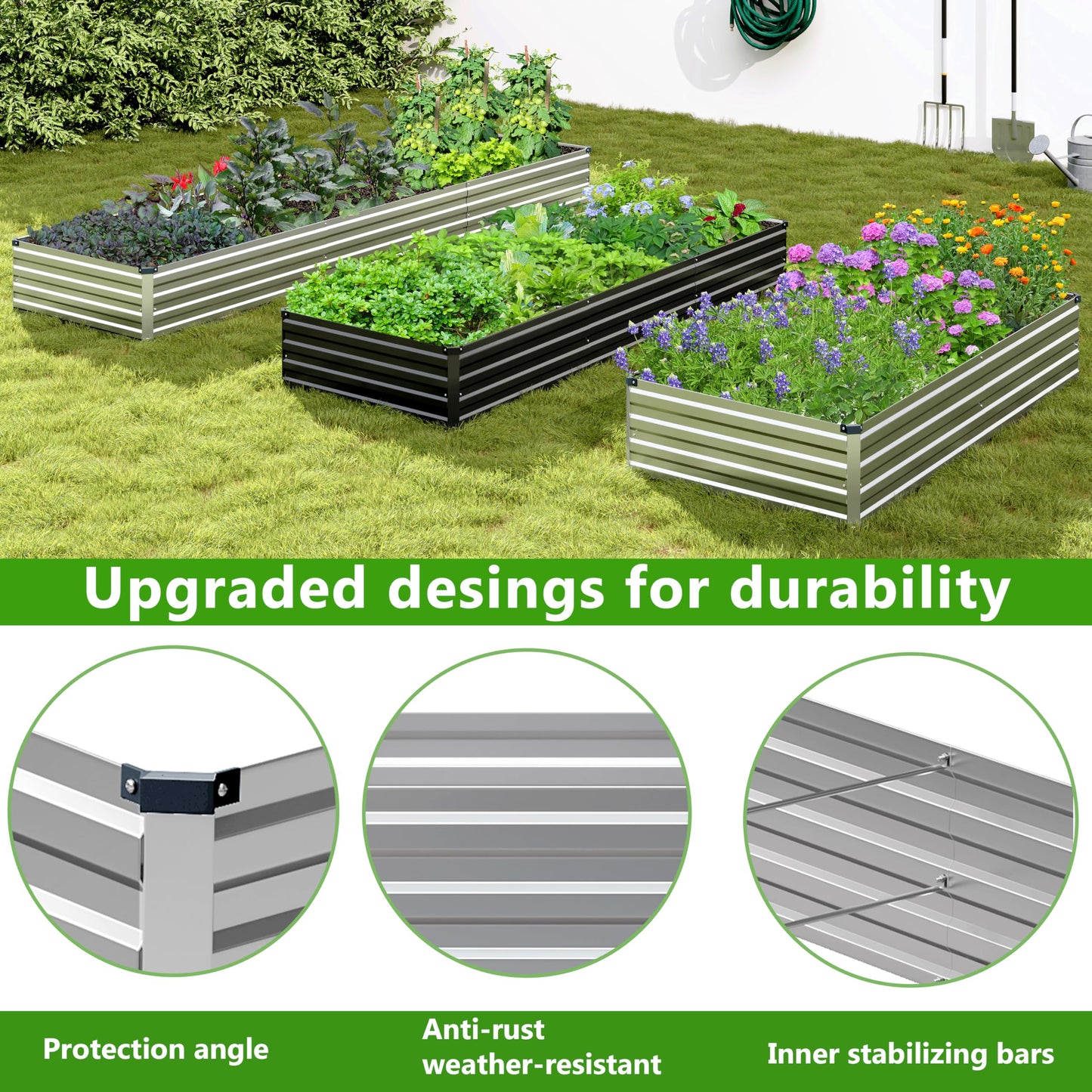 Easllre 2PCS 7x3x1ft Galvanized Raised Garden Bed,Outdoor Planter Box Metal Patio Kit Planting Bed