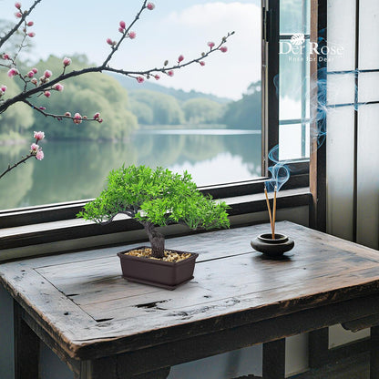 Der Rose 8'' Artificial Bonsai Tree Small Fake Potted Plants for Zen Japanese Home Office Desk Bathroom Shelf Decor