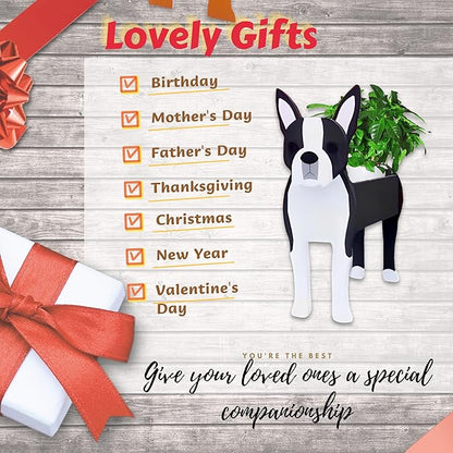 Boston Dog Planter Plant Pots,Cute Garden Dog Flower Planter,Dog Planters Birthday Gifts for Women,Office,Indoor/Outdoor Decor（9.45 * 6.73 * 13.39in）