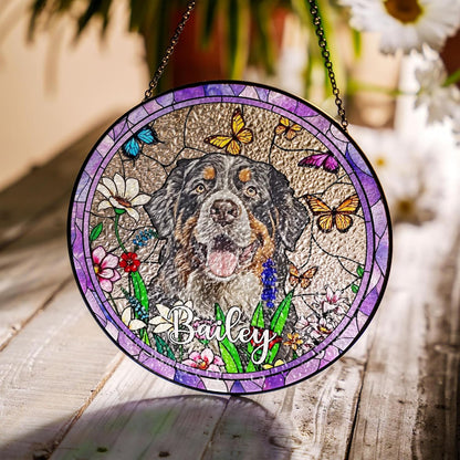 LOVELYPOD Custom Dog Stain Glass Sun Catcher, Pet Portrait Hanging Gifts, Loss of Dog Memorial, Sympathy Gift, Pet Remembrance Gifts for Dogs Mom, Pet Ornament