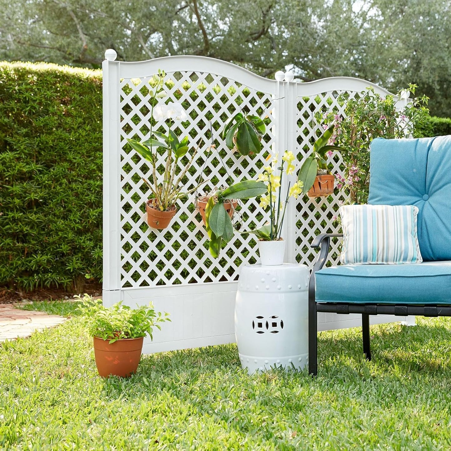 BrylaneHome Outdoor Weatherproof Polypropylene Set of 2 Trellis Fence for Climbing Plants Garden 54" H - White