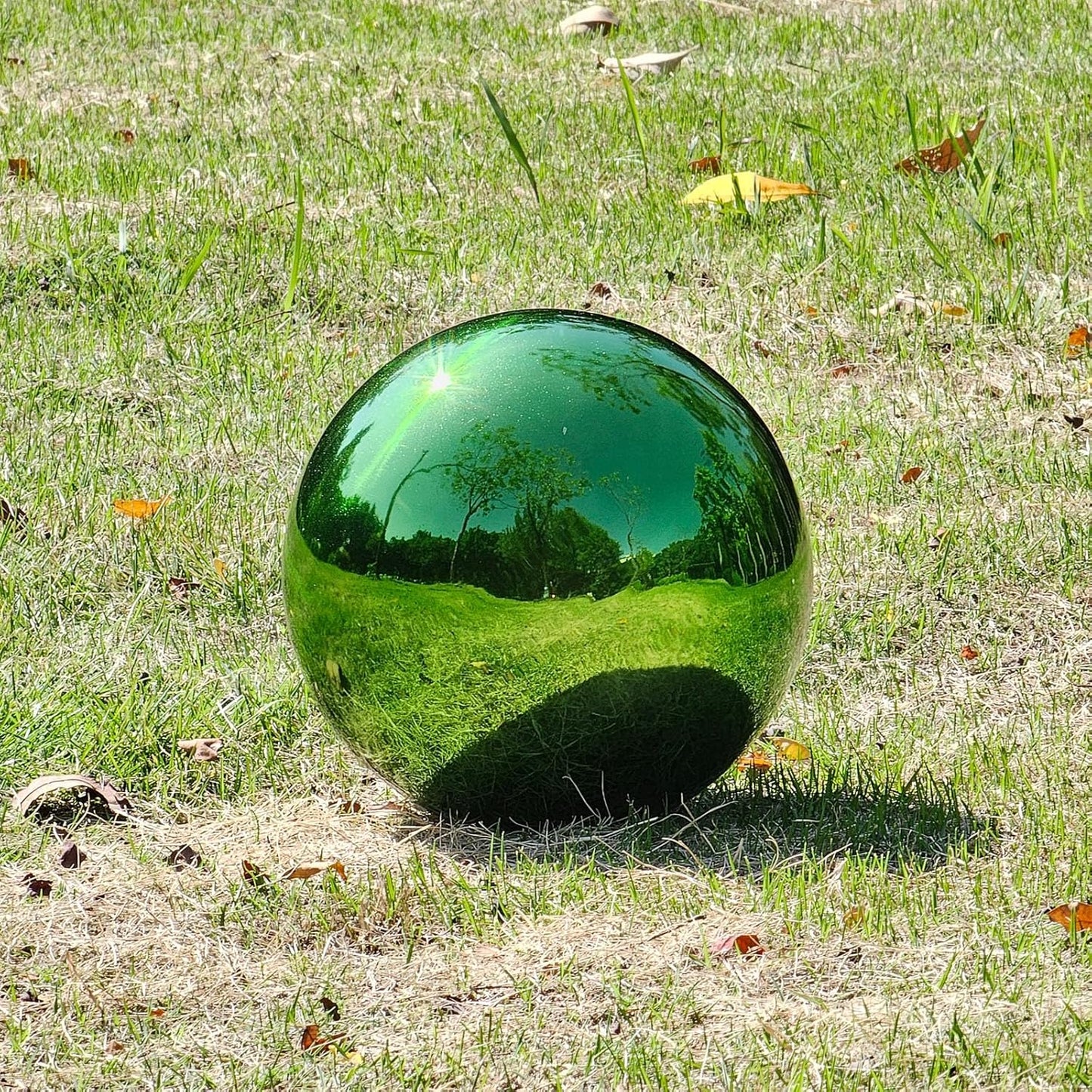 Stainless Steel Gazing Globe Mirror Ball, Decorative Gazing Balls for Garden, Reflective Smooth Garden Ball Sphere for Outdoor Yard Decoration (Green, Dia: 12 inch)