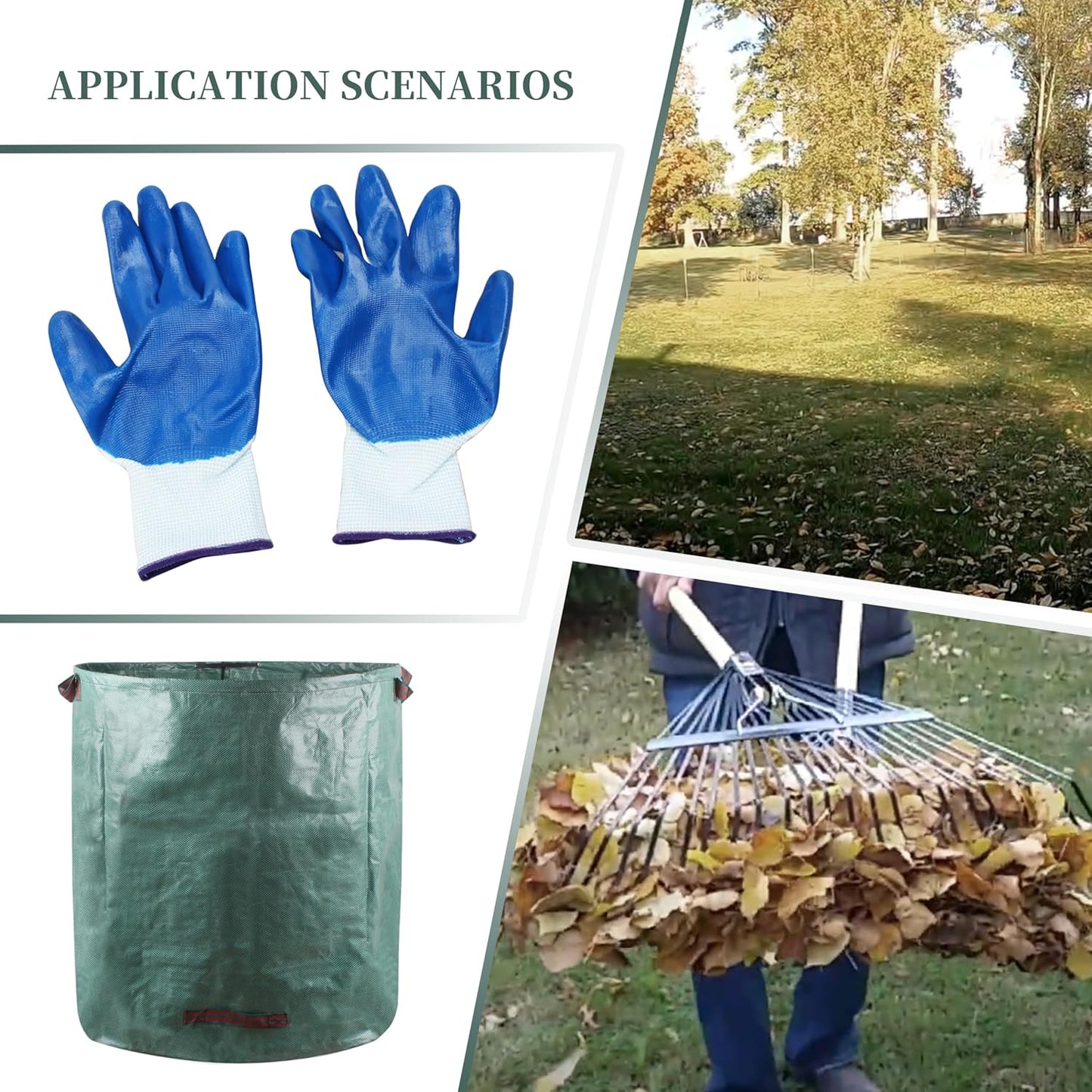 3-Pack 72 Gallons Heavy Duty Reusable Garden Bags with 2 Reinforced Handles & Gloves, Tear-Resistant Leaf Collection Bags for Yard Waste, Lawn Debris, Camping