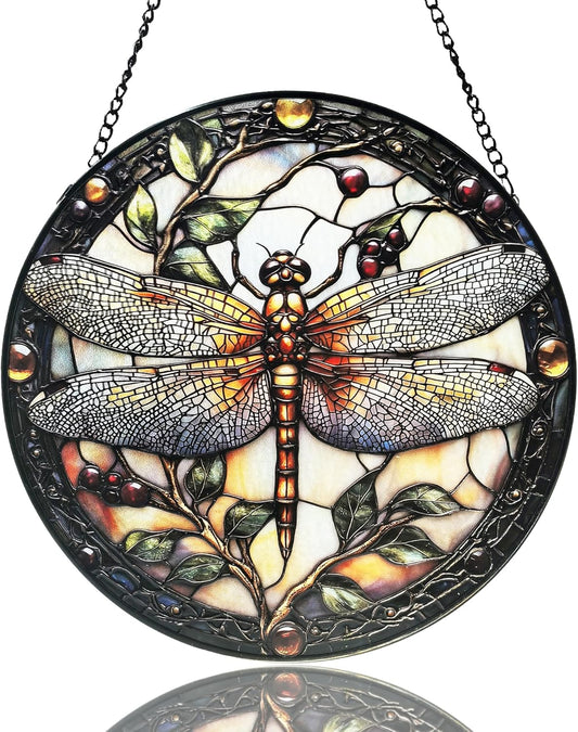 Stained Glass Window Hanging - Dragonfly Plant Suncatcher Ready to Hang Window Doors Home