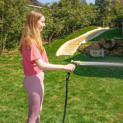 Fevone 100 ft x 5/8" Heavy Duty Garden Hose, Kink-Free Hybrid Polymer Water Hose, Lightweight Outdoor Hose with 3/4" Brass Fittings, Leak-Free Connection, All Weather Flexible