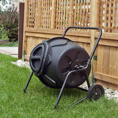 Koolscapes Wheeled Tumbling Composter – 50-Gallon Portable Eco-Friendly Rotating Bin BPA-Free Recycled Plastic with Sturdy Steel Frame & Twist-Lock Lid for Year-Round Composting