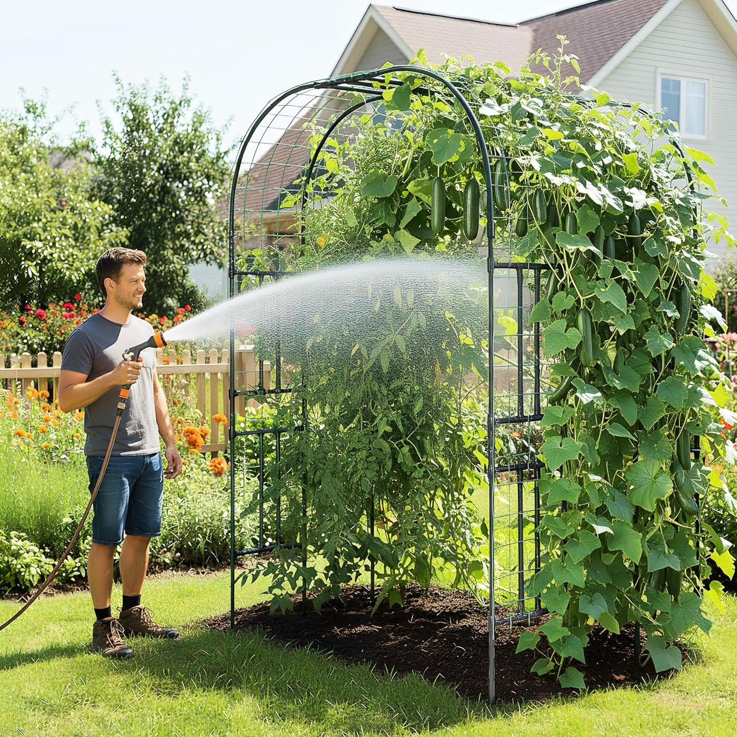 Garden Arch Trellis for Climbing Plants, 7.22 FT Tall Large Arbour Archway for Rose Vine Cucumber Vegetables, Wide Garden Arch for Lawn, Party, Ceremony Wedding Decoration.