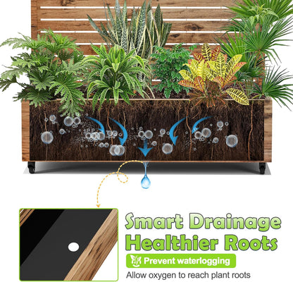 15.7"×70.9"×47.2" Metal Raised Garden Bed with Trellis and Wheels - Tall Trellis Planter Box for Climbing Plants, Vegetables & Vines - Outdoor Privacy Planters for Patio (Natural Wood Grain)