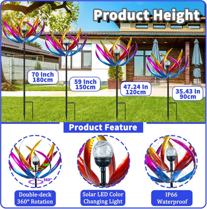 Wind Spinners Outdoor for Yard and Garden - Wind Sculptures & Spinners - 70 Inch Wind Spinner with Solar Powered Multi-Color Glass Ball Light for Yard Garden Backyard Lawn Decorations