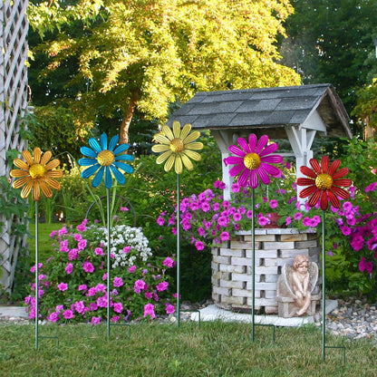 5pcs Wind Spinners Metal Colorful Flowers Garden Stake, Small Daisy Pinwheels, 27" Windmill for Yard Decor, Lawn Ornaments Outdoor Garden Décor, Metal Yard Art, Christmas Decoration Gift