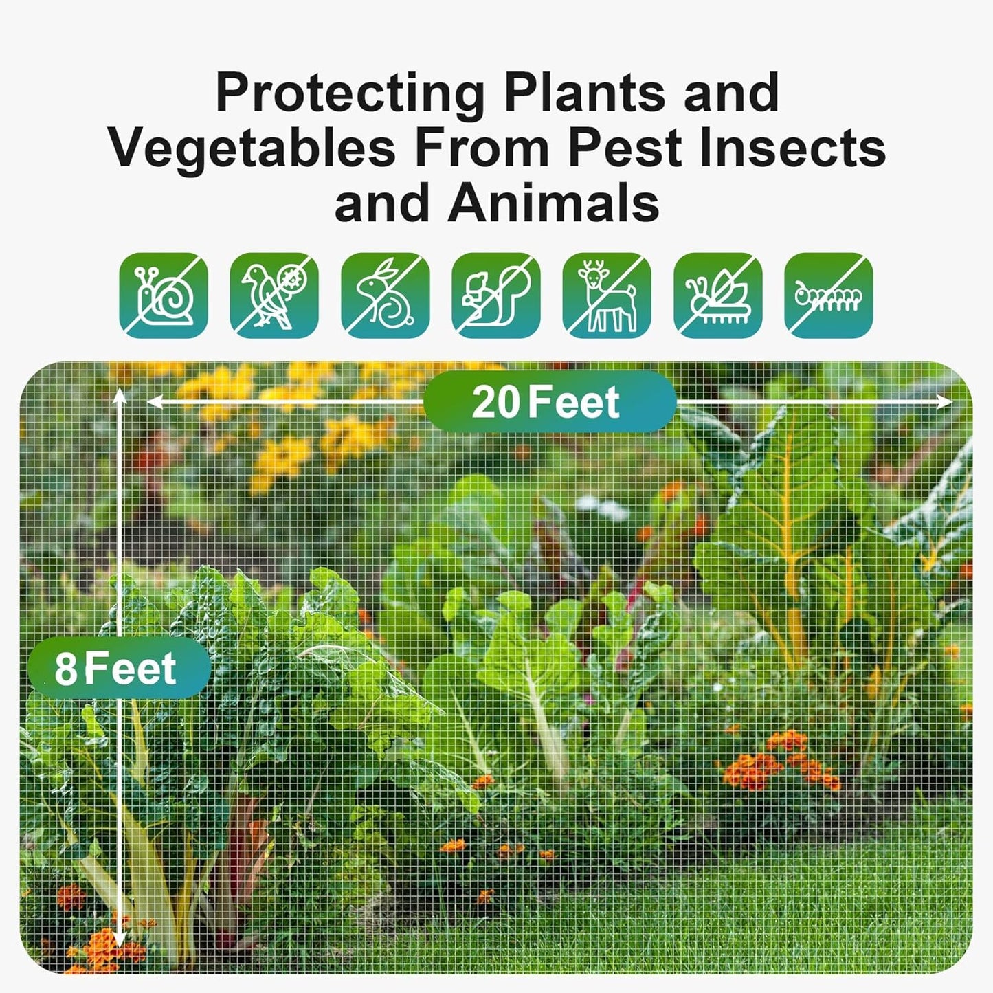 Garden Netting Pest Barrier: 8'x20' Fine Bug Netting for Garden Protection Row Cover Raised Bed Screen Mesh Greenhouse Mosquito Net, Protecting Tree Plants Vegetable Flowers Fruits