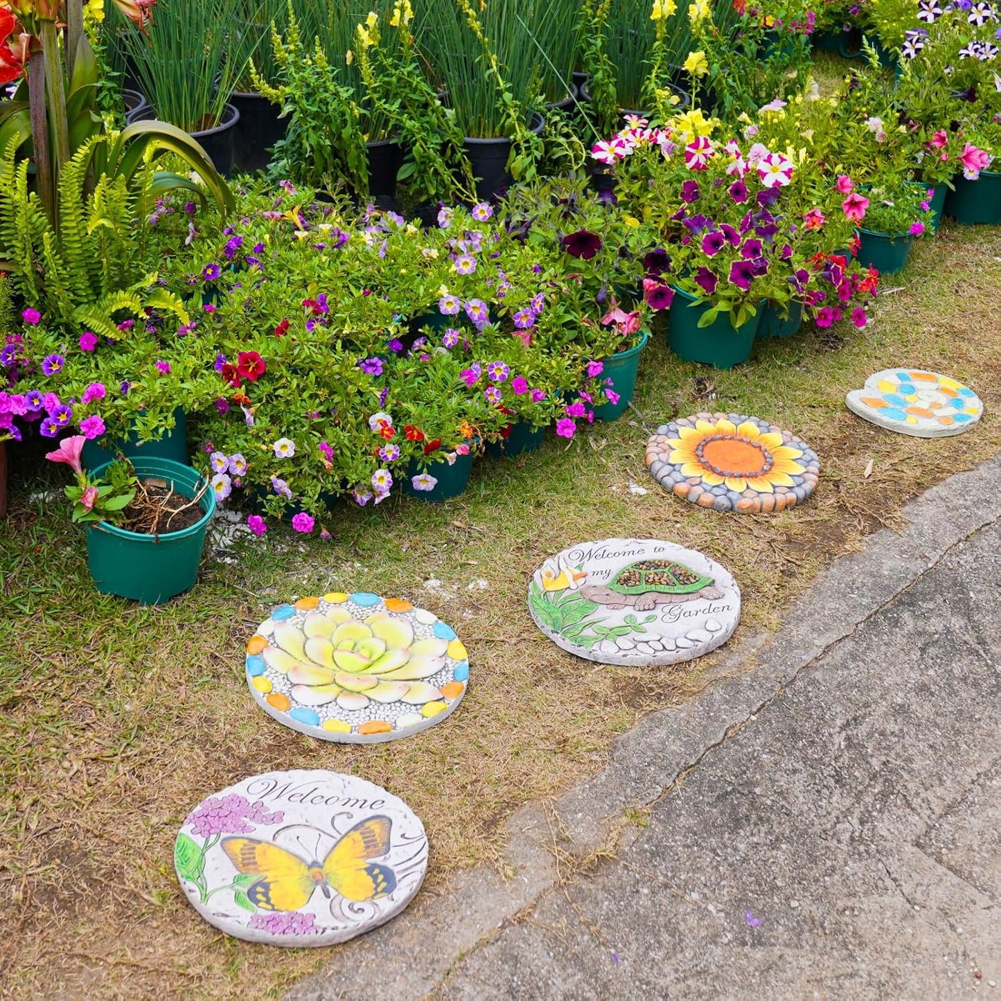 Succulent Pattern Cement Stepping Stones Outdoor - Stepping Stones Pavers for Outside Walkway Stones Multicolored Outdoor Decorative Stone for Garden 0.75 * 10 * 10 Inch LC Lcdecohome