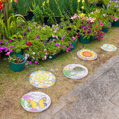 Succulent Pattern Cement Stepping Stones Outdoor - Stepping Stones Pavers for Outside Walkway Stones Multicolored Outdoor Decorative Stone for Garden 0.75 * 10 * 10 Inch LC Lcdecohome