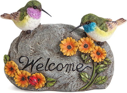 Garden Decor for Hummingbird Statue,Bird Figurines Welcome Sign for Outdoor Decorations,Bird Outdoor Statues Gifts for Lovers Women,Hummingbird Garden Art for Patio Yard Lawn Home Shelf Decor Accent