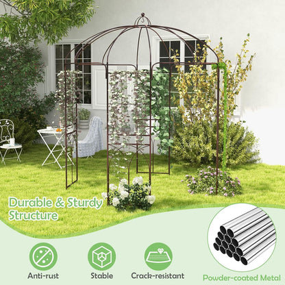 LDAILY Garden Arches Arbors Birdcage Shape, 8.4' H x 7' W Metal Pergola Pavilion with 16 Ground Stakes, French Arch Trellis for Wedding, Party & Outdoor Gardens Supports for Climbing Plants, Brown