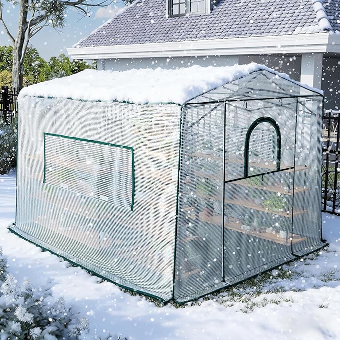 11'x 8.5'x 7.4' Walk-in Greenhouse for Outside & Indoor with 2 Roll-up Zipper Doors, 4 Ventilated Mesh Windows, Patio Plant Gardening Greenhouse for Backyard