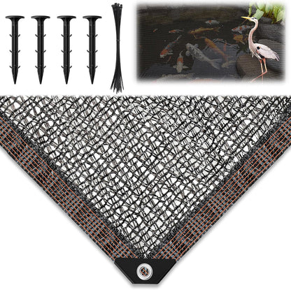 Koi Pond Netting Kit 19.7x19.7ft, Heavy-Duty Pe, Bird Deer Fence Netting, Durable Net Cover for Leaves, Protect Fish from Blue Heron Bird, Cat & Predator, Stakes & Ties Included