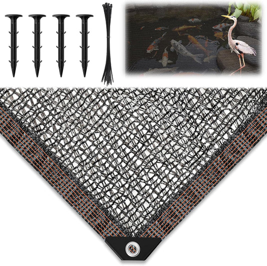 Koi Pond Netting Kit 12 x 30ft, Heavy-Duty Pe, Bird Deer Fence Netting, Durable Net Cover for Leaves, Protect Fish from Blue Heron Bird, Cats & Predators, Stakes & Ties Included