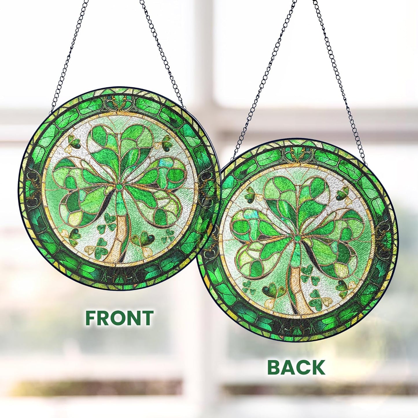 FLAGWIX Christmas Irish Gifts for Women Men - 100% Stained Glass Hanging Suncatcher 8 in - Birthday Christmas Irish Decorations for Family Friends, Shamrock Home Decor, St Patricks Day Decorations