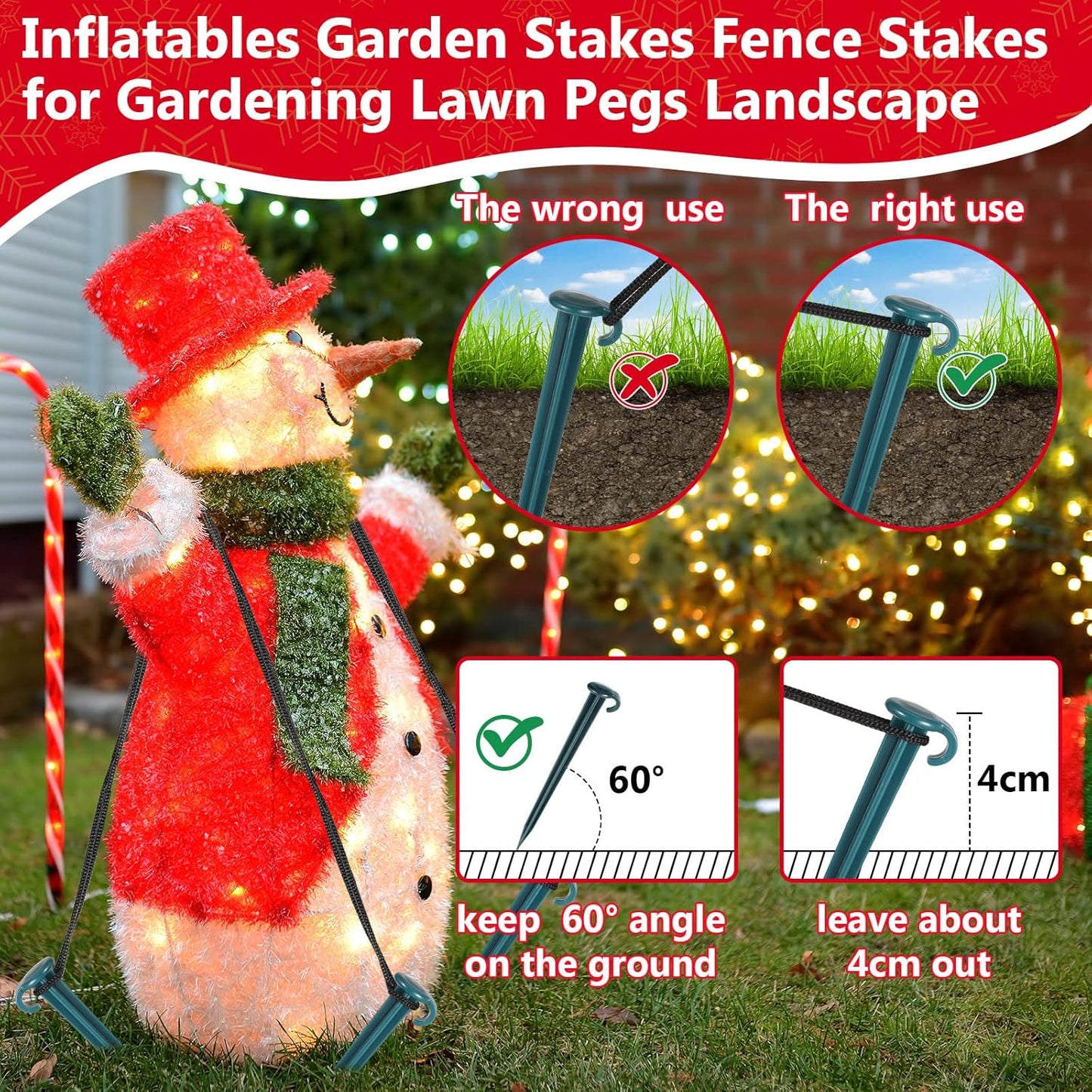 Vicenpal 24 Pcs 7 Inch Plastic Yard Stakes Inflatables Heavy Duty Plastic Garden Stakes for Tent Ground Replacement Outdoor Fence Lawn Pegs Landscape Staples Halloween Christmas Decorations (Green)
