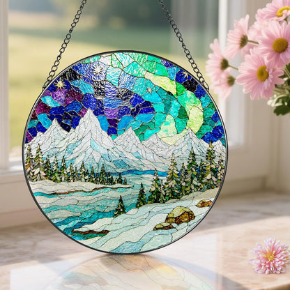 8-Inch Stained Glass Ornament, Stained Glass Window Hanging, Window Hanging Decor Suncatcher, Mountain Landscape Ornament | Holiday, Mother’s Day, Birthday | Gifts for Nature Lovers, Friend & Family