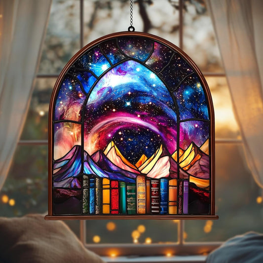 Galaxy Night Window Hanging Suncatcher Faux Stained Hummingbirds and Flowers for Women Elegant Home
