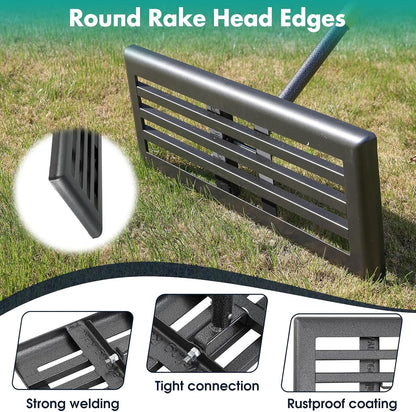 Lawn Leveling Rake,30x10 Inch Ground Plate,72 Inch Adjustable Long Handle Yard Level Tool with Curved Edge,Heavy Duty Large Landscaping Lawn Leveler for Grass, Golf Field, Soil Sand Dirt Spreader
