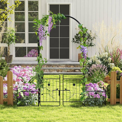 Moccha Garden Arch with Gate and Planter Boxes - 87" Metal Arbor Trellis for Climbing Plants Rose Vine, Heavy-Duty Archway Pergola, Garden Arbor for Wedding Ceremony Decoration Lawn Patio Bridal Party