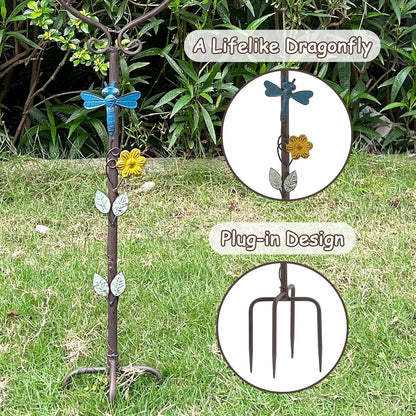 Metal Gazing Globe Stand, 30.7”H Garden Gazing Ball Stands for 10inch Gazing Balls, Vintage Dragonfly Gazing Ball Display Holder with Trident Base, Glass Ball Holder for Outdoor Yard Courtyard Lawn