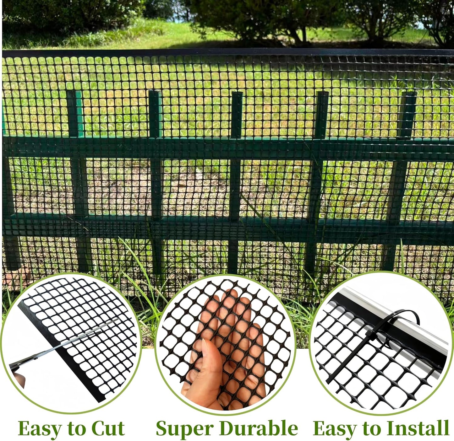 PotatoLife Plastic Wire Mesh Fence, Balcony Fence for Baby and Pets, Safety Fence, Stair Protector, Poultry, Garden, Tree Support, Durable Material, Free Zip Ties (Black, 15.7'' x 20')