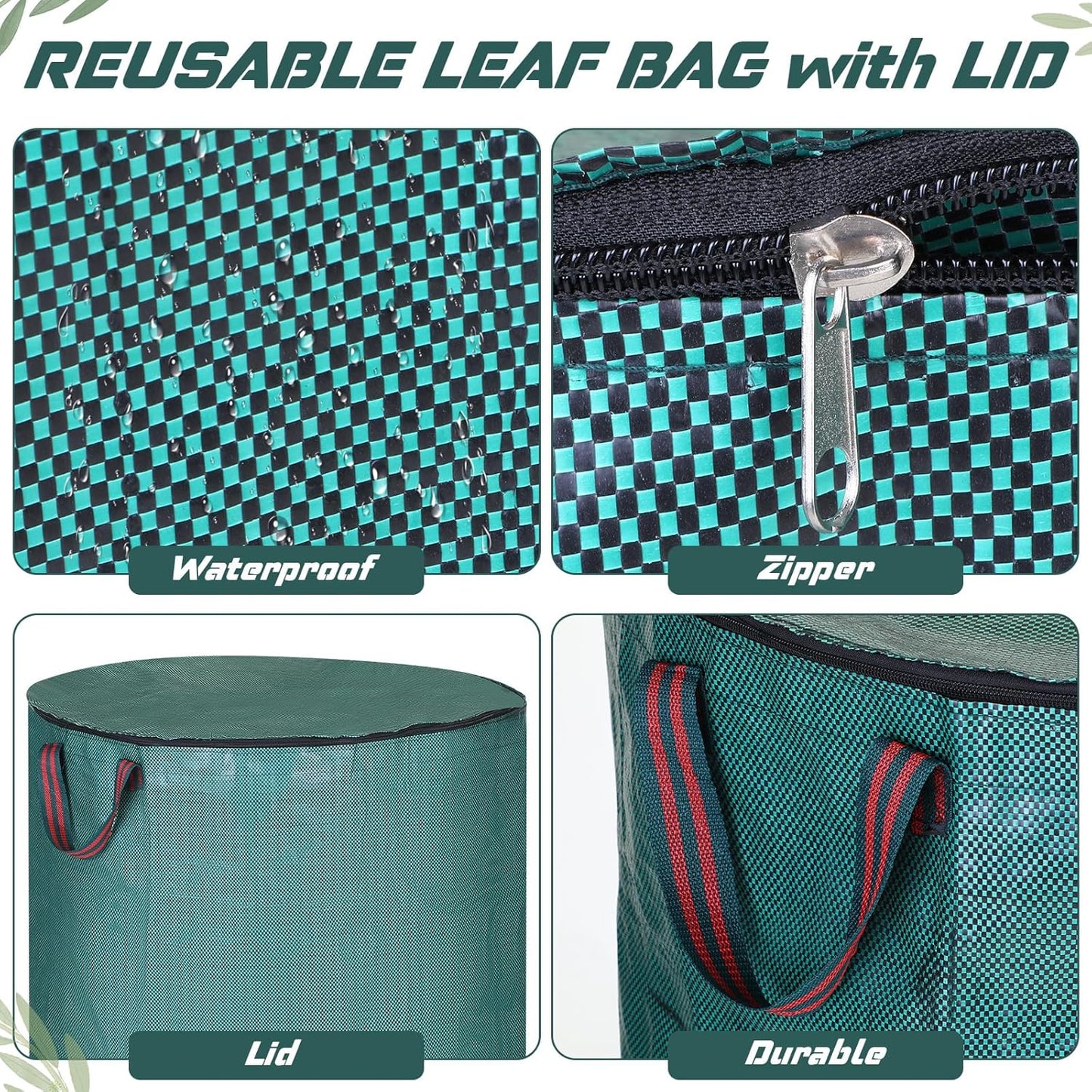 Eaasty 6 Pack 72 Gallon Leaf Bags Collapsible Lawn Bags Reusable Garden Bags Heavy Duty Yard Waste Bags Leaf Container with Zippered Lid Handle 6 Pairs Gardening Gloves for Cleaning Debris Trash