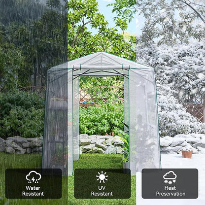 Joyside 8 x 6 FT Outdoor Pop up Greenhouse with Adjutable Reinforced Frame, Durable PE Cover and Mesh Windows, Portable Greenhouse for All Seasons, Easy Set Up (White, 8 x 6 FT)