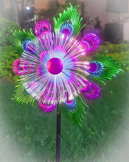 Solar Peacock Wind Spinners for Yard & Garden - 40 Inch Metal Wind Sculpture, Kinetic Windmill with Multi Color LED Lights, Lawn & Patio Art Decor