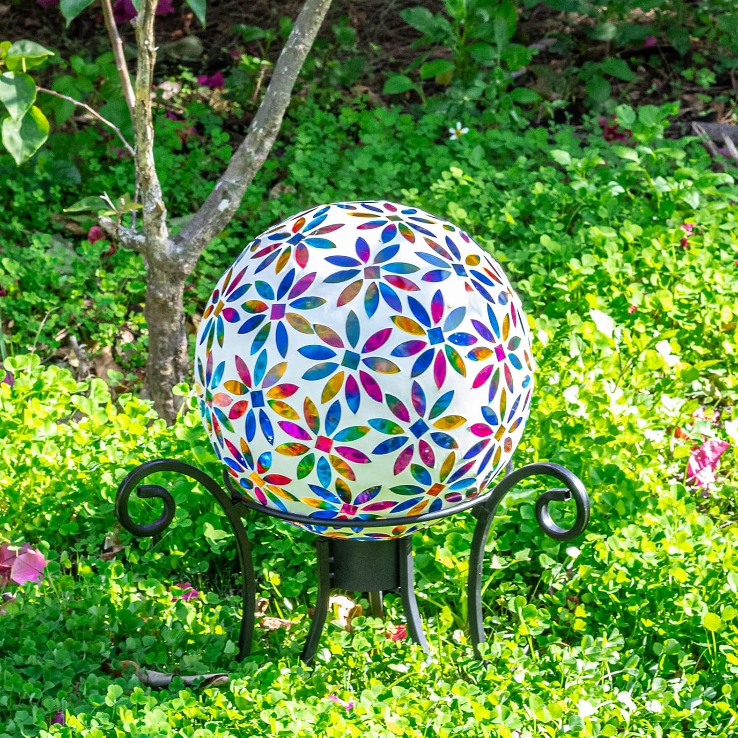VCUTEKA Gazing Ball, Glass Mosaic Gazing Balls Sphere for Garden Lawn Outdoor Ornament Yard Decorative, 10-Inch, Multicolor