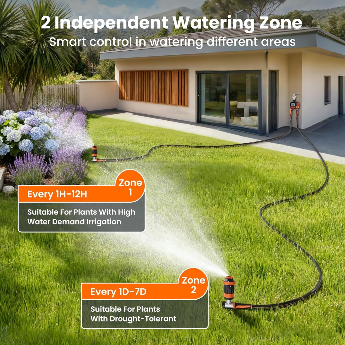 Giraffe Tools Garden Hose 100ft x 5/8", Water Hose Heavy Duty, Flexible with Watering Timer Nozzle and Yard Sprinkler, Lightweight Hybrid Hose with Swivel Handle, Male to Female Fittings