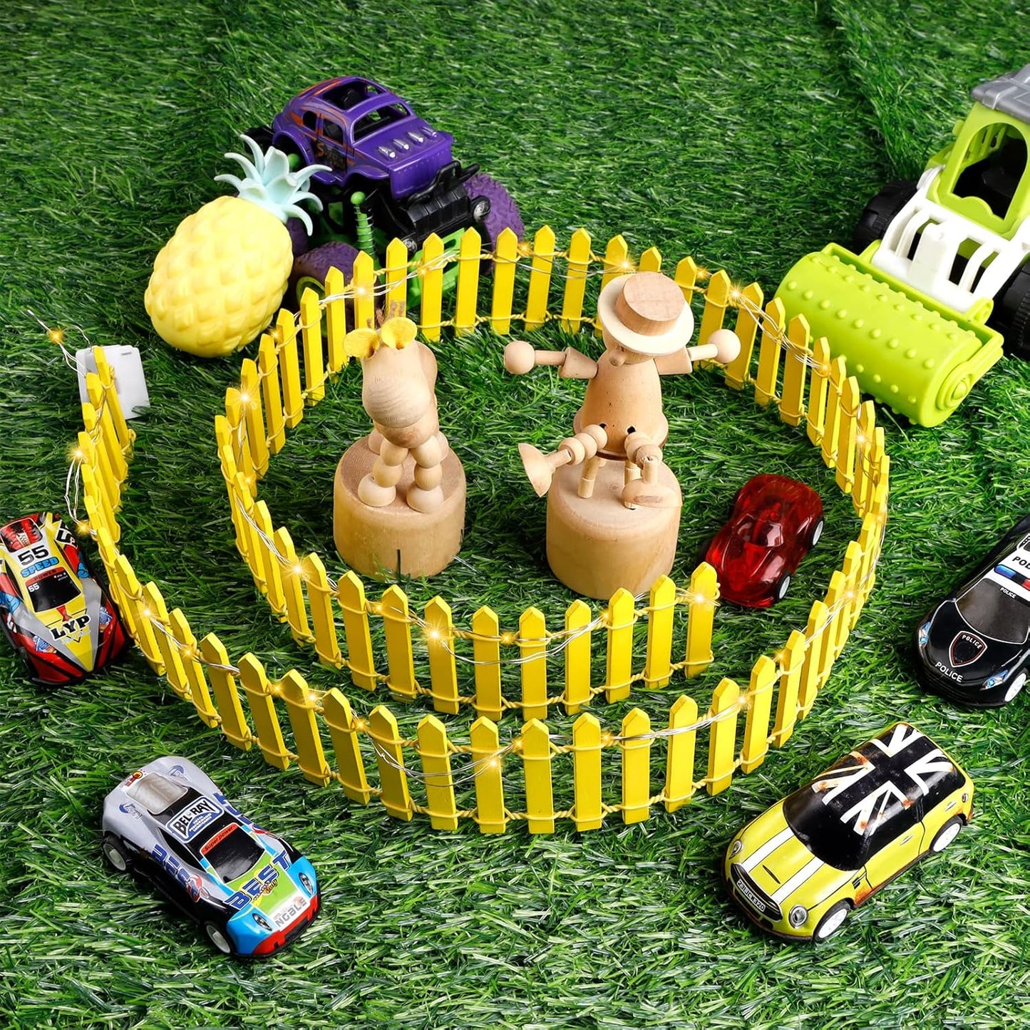 Mini Fairy Garden Fence, 35.5x2 Inch Cuttable Small Wood Picket Fence, DIY Miniature Accessories Decoration for Dollhouse, Crafts, Vegetable Platter, Cake(Yellow)