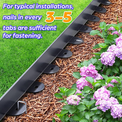 Landscape Edging, 1.5" x 100' Plastic Garden Edging with 120 Pcs Metal Spikes, Flexible Garden Border for Lawn, Landscaping, Flower Beds