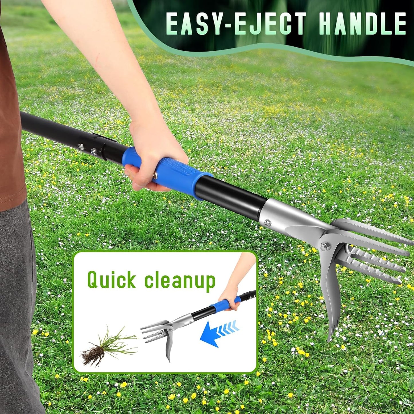 50” Weed Puller Tool for Crabgrass, Dandelion etc,Stand Up Weeder with Easy-Eject Mechanism, Steel Handle, Steel Claw,Garden Weed Remover Tool Without Bending, Pulling,Kneeling.