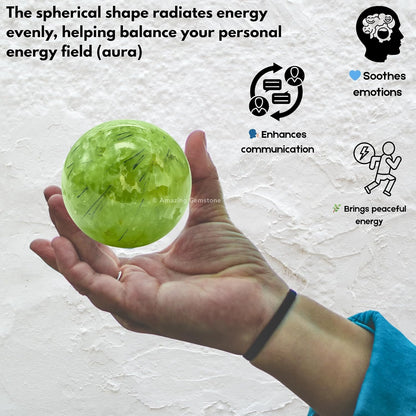 Amazing Gemstone Prehnite Crystal Ball with Stand - 2 Inches Crystal Sphere Meditation Balls for Witchcraft and Decorative Balls