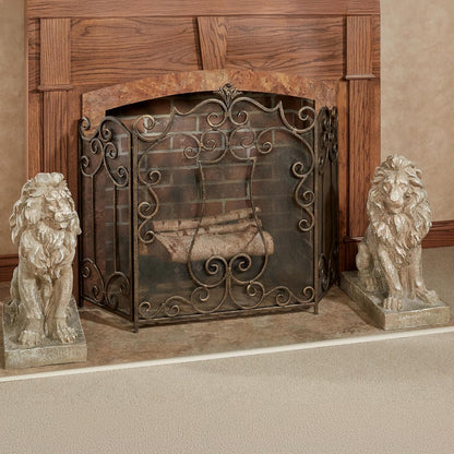 Lions at Guard Sculpture Set of 2 | Lion Statues | Outdoor Seasonal Lion Sculpture Set | Garden Backyard Yard Driveway | Weathered Sand | Realistic Lion Statues