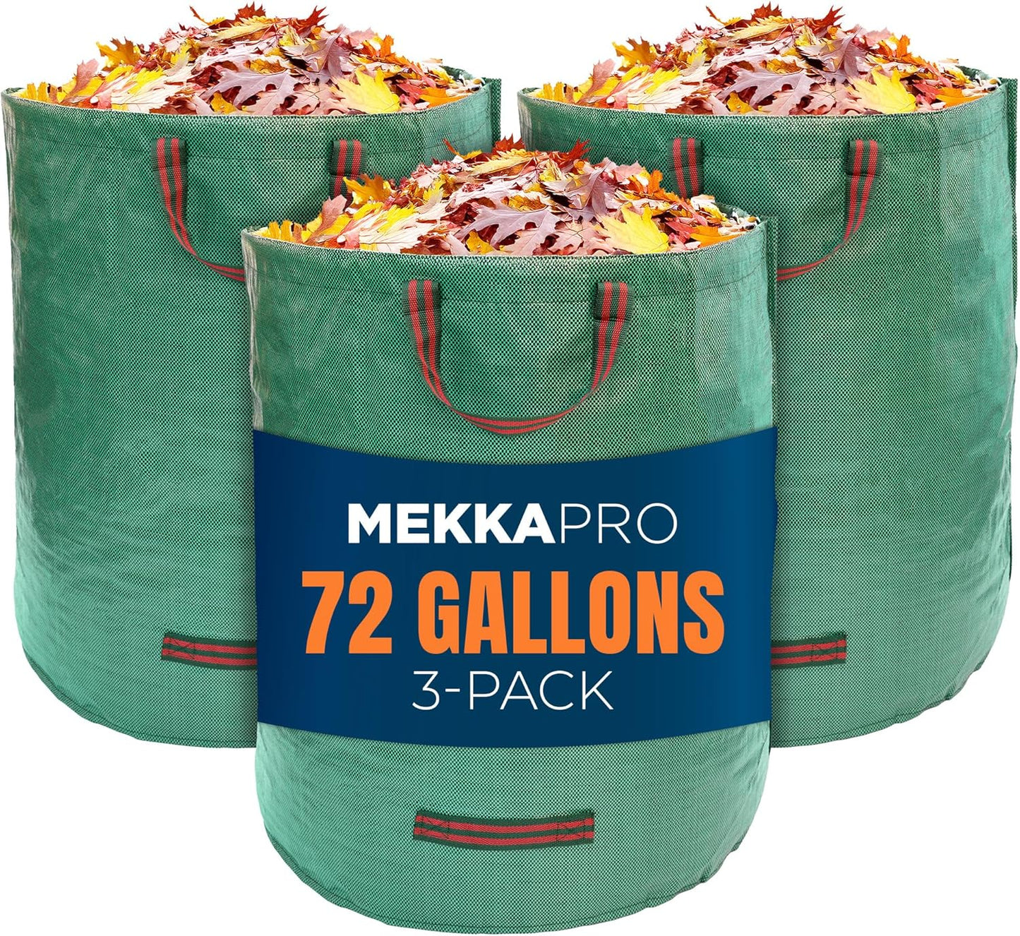 MEKKAPRO Big Gulp Lawn Bags, 3-Pack 72 gallons Heavy Duty Lawn and Leaf Bags with Reinforced Handles, Reusable Yard Waste Bags, Garden Waste Bag for Debris, Yard, Leaf Collector