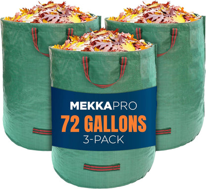 MEKKAPRO Big Gulp Lawn Bags, 3-Pack 72 gallons Heavy Duty Lawn and Leaf Bags with Reinforced Handles, Reusable Yard Waste Bags, Garden Waste Bag for Debris, Yard, Leaf Collector