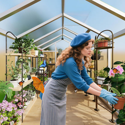 6x10 FT Greenhouse for Outdoors, Polycarbonate Flower Greenhouse with Roof Vent, Push-Pull Lockable Door, Aluminum Walk-in Greenhouses for Outside Garden Backyard, Patio, Lawn, Silver